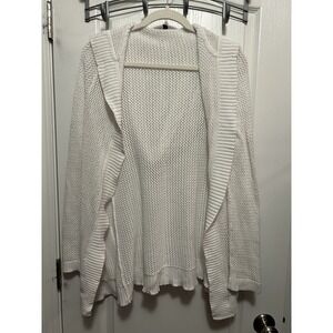 Talbots Long Sleeve Open Knit Front Hooded Duster Sweater Womens S Coastal White